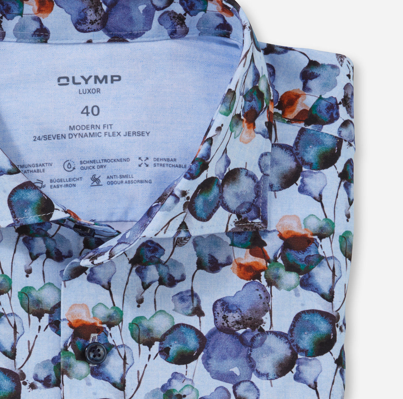 Olymp Blue Floral Flex Half Sleeve Modern Fit Shirt