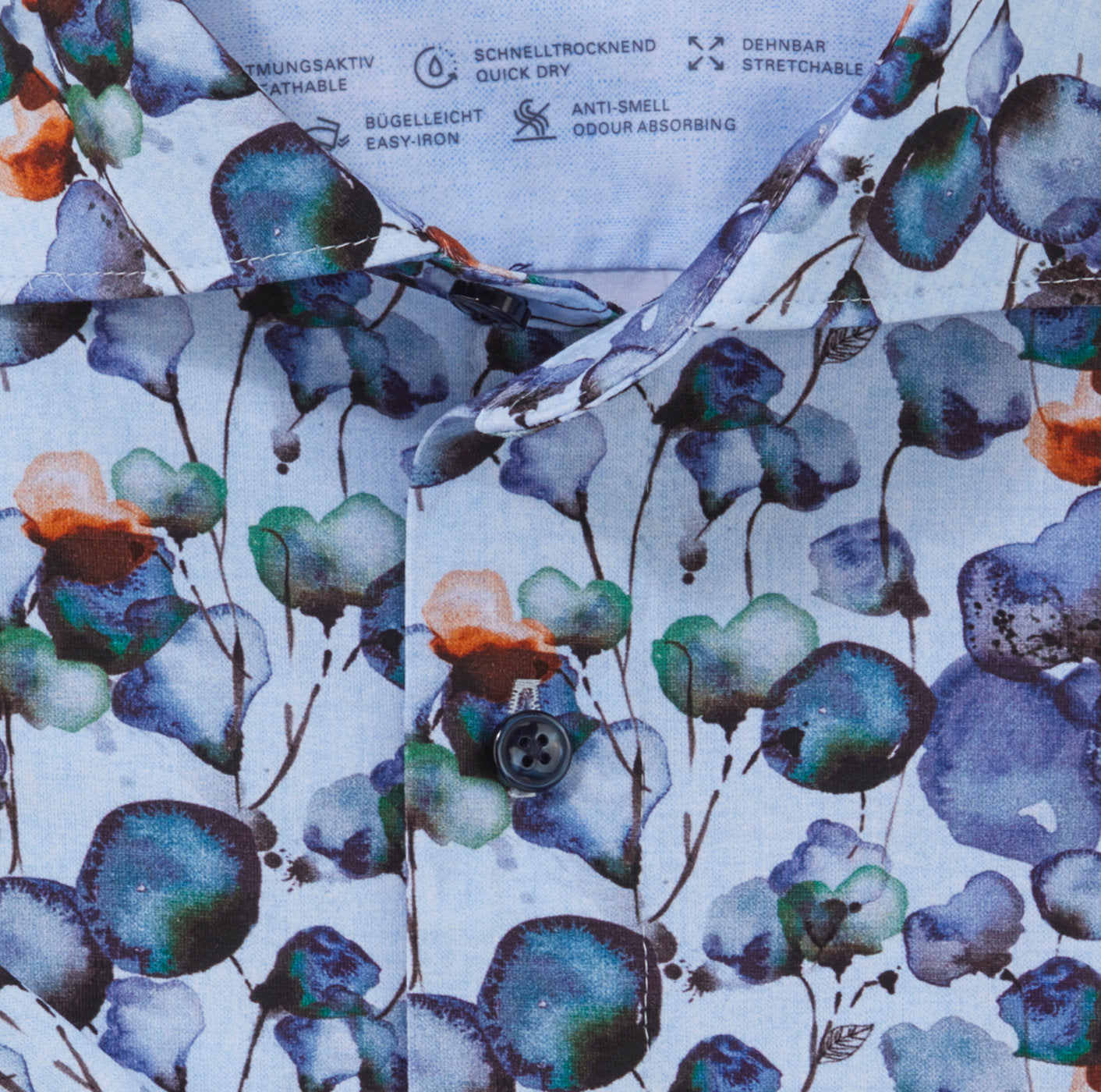 Olymp Blue Floral Flex Half Sleeve Modern Fit Shirt