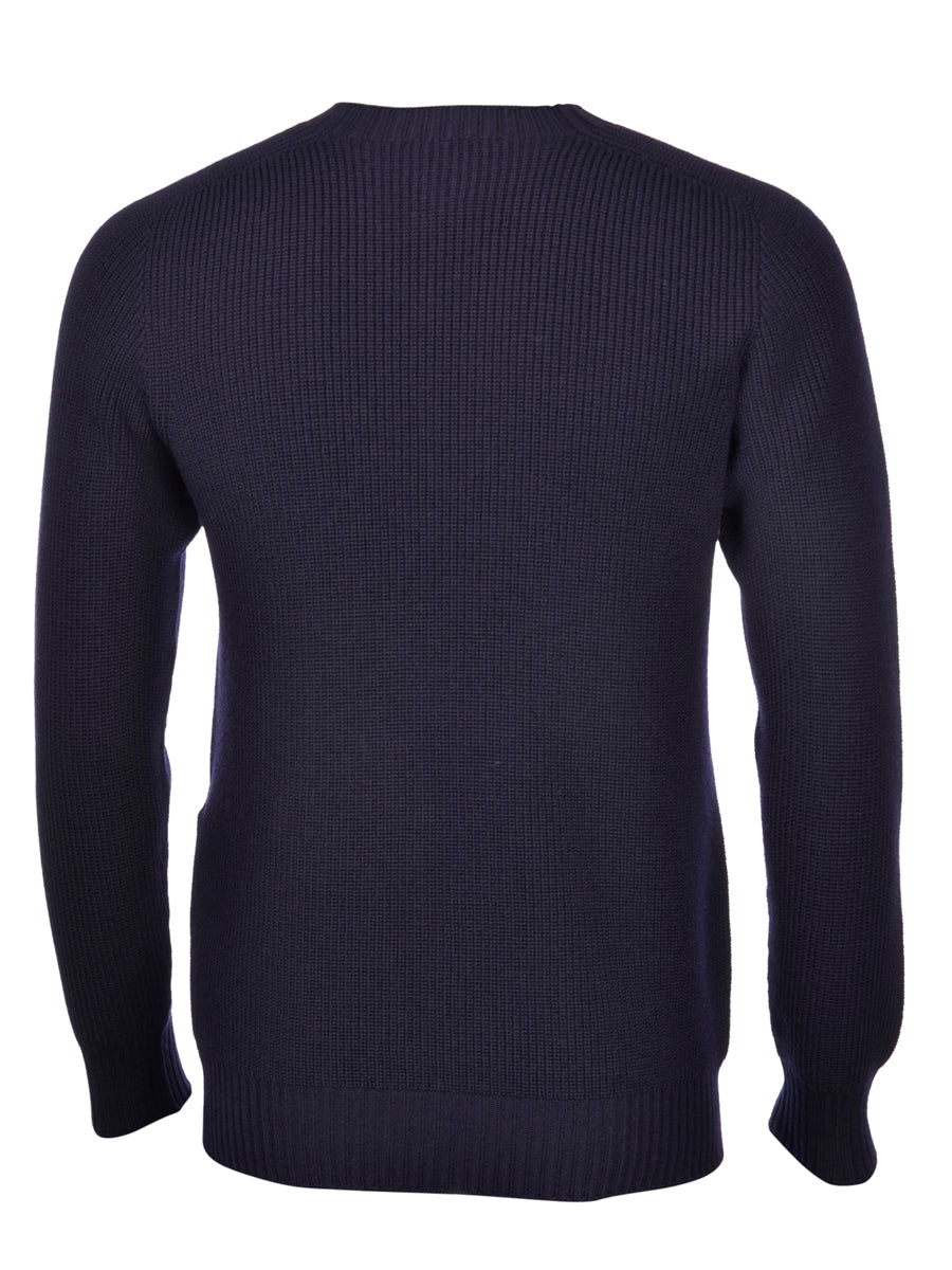 Gran Sasso Navy Rain Wool Crew Neck