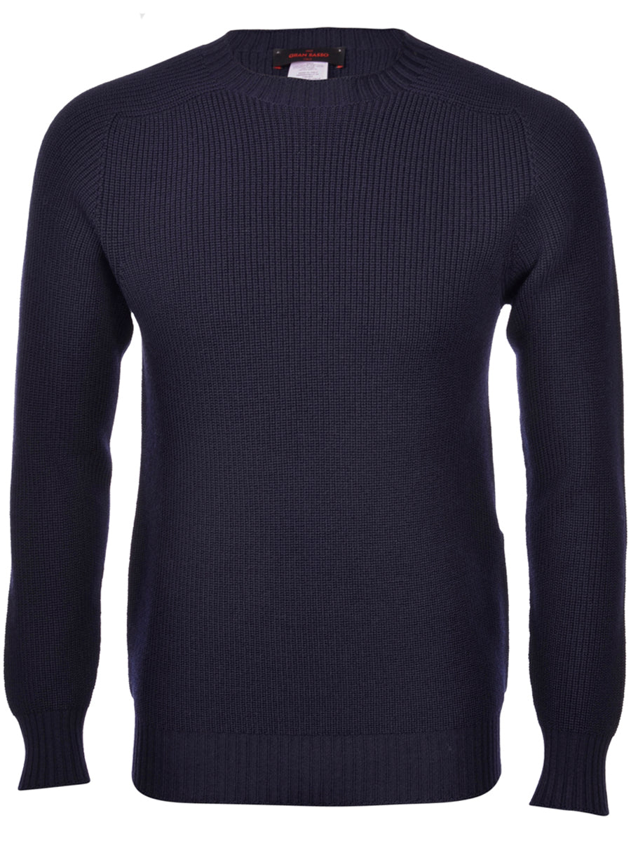 Gran Sasso Navy Rain Wool Crew Neck
