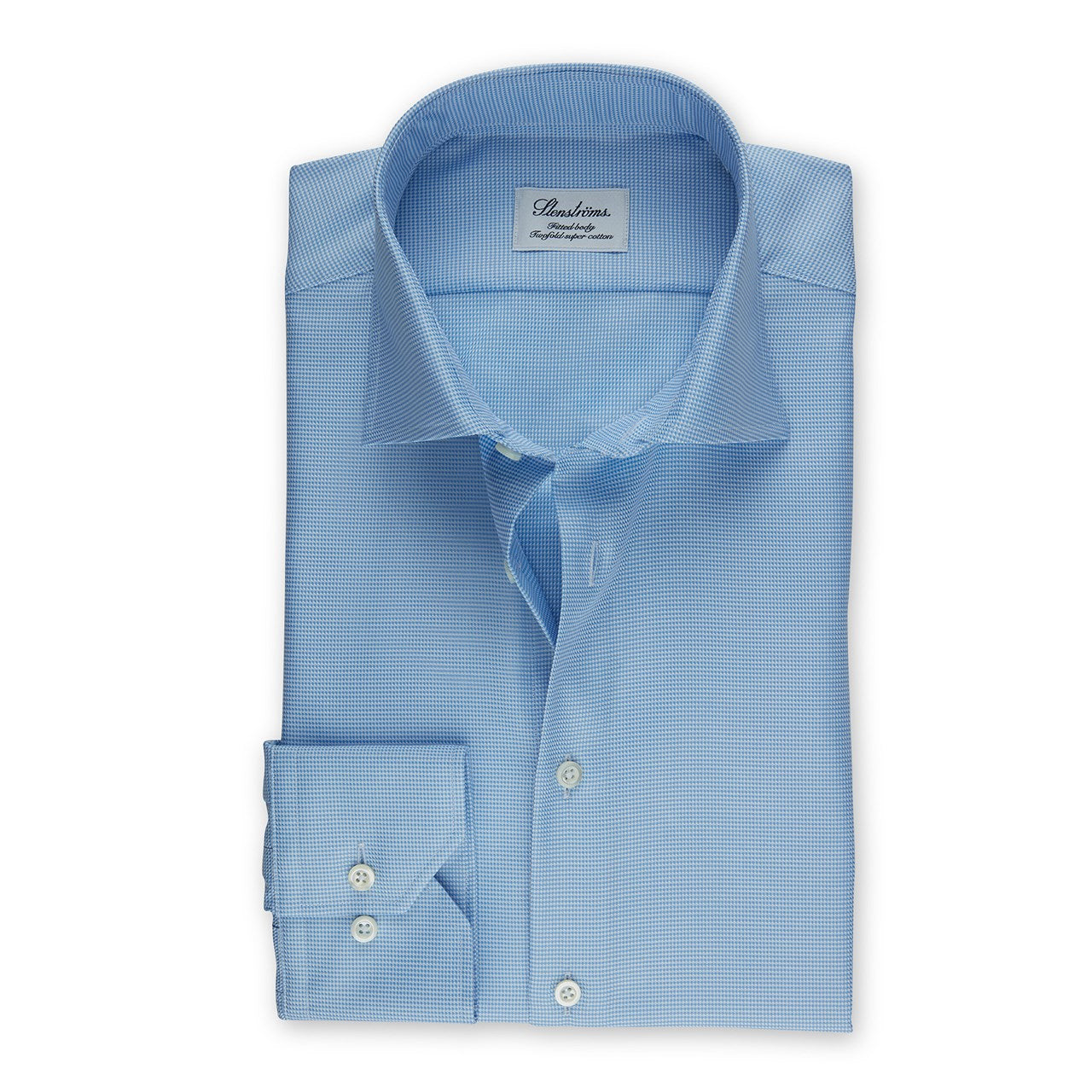 Stenströms Blue Houndstooth Twill Fitted Body Shirt