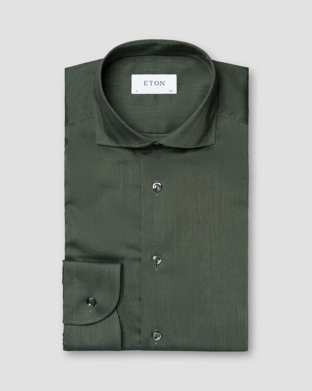 Eton Green Herringbone Wrinkle Free Flannel Contemporary Fit Shirt