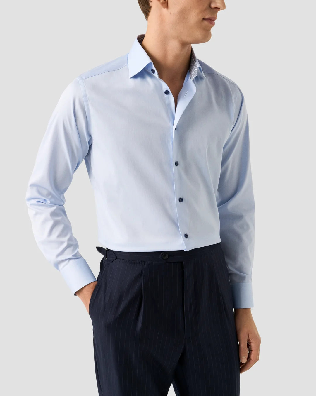 Eton Blue Twill + Navy Diamond Detail Contemporary Fit Shirt