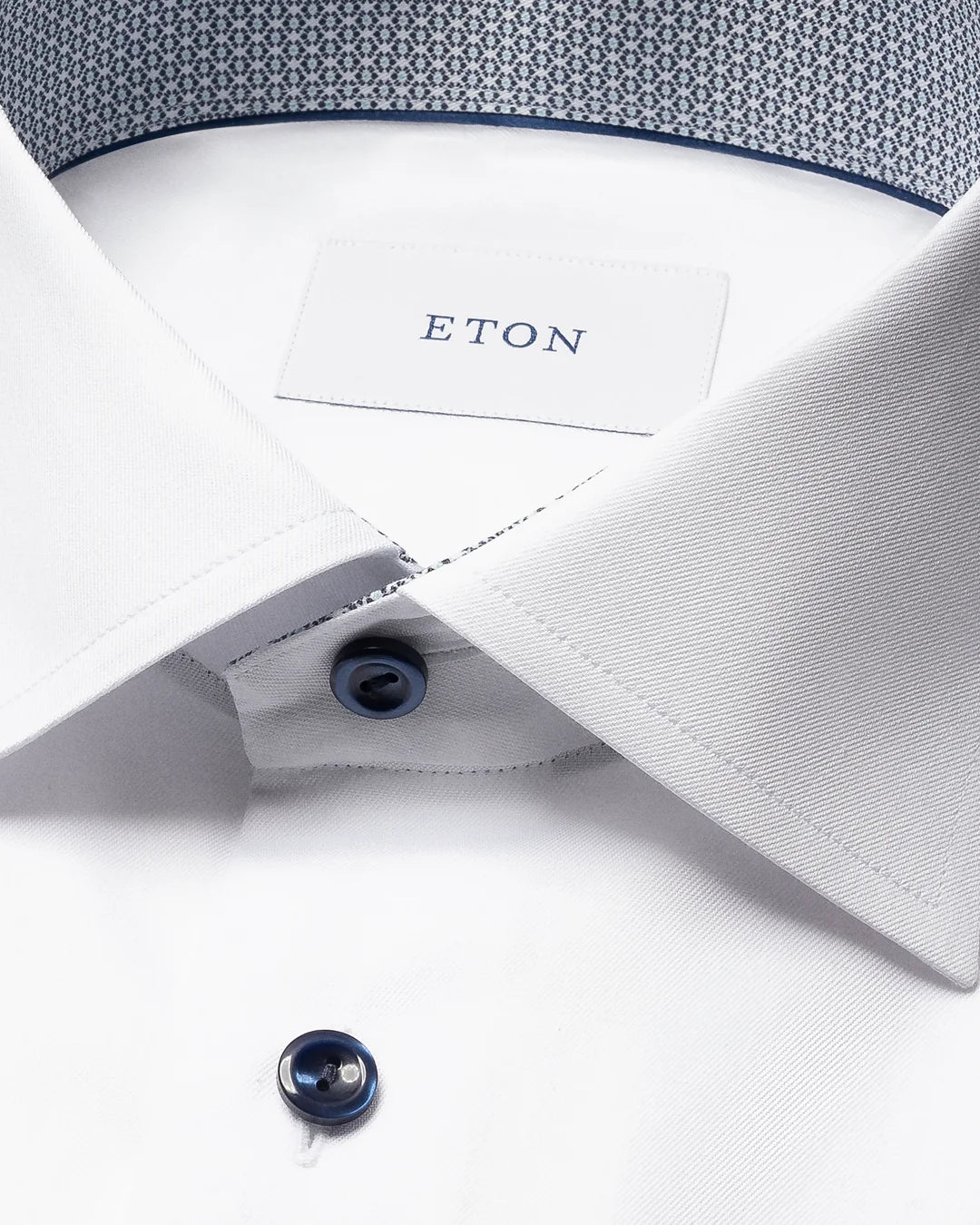 Eton White +Navy Diamond Detail Contemporary Fit Signature Twill Shirt