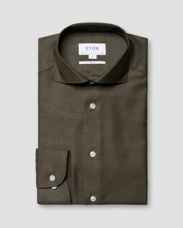 Eton Dark Brown Merino Wool Contemporary Fit Shirt