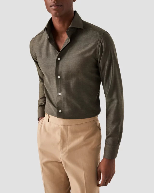 Eton Dark Brown Merino Wool Contemporary Fit Shirt