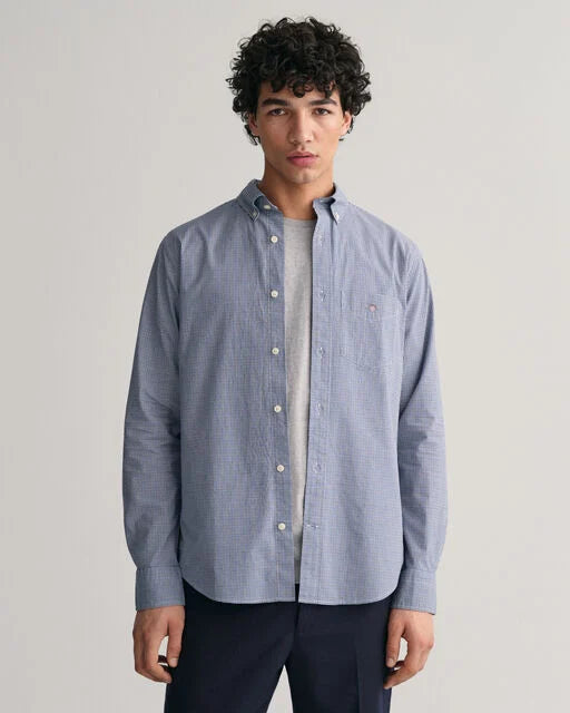 Gant Blue Micro Check Poplin Regular Fit