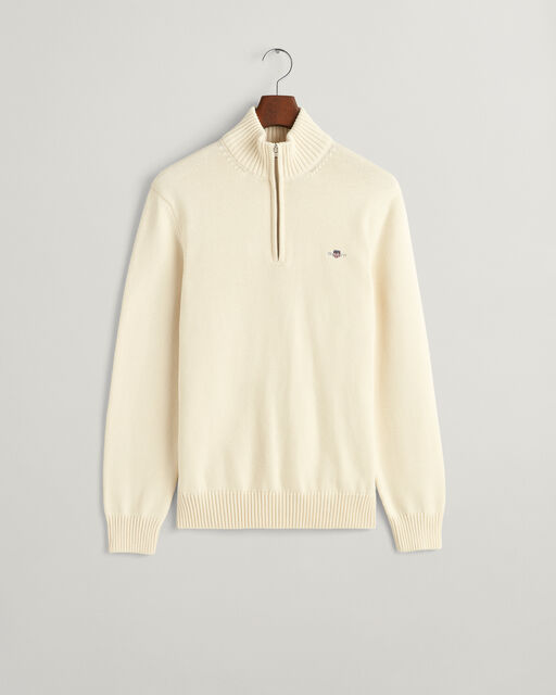 Gant Cream Cotton Half Zip Jumpers