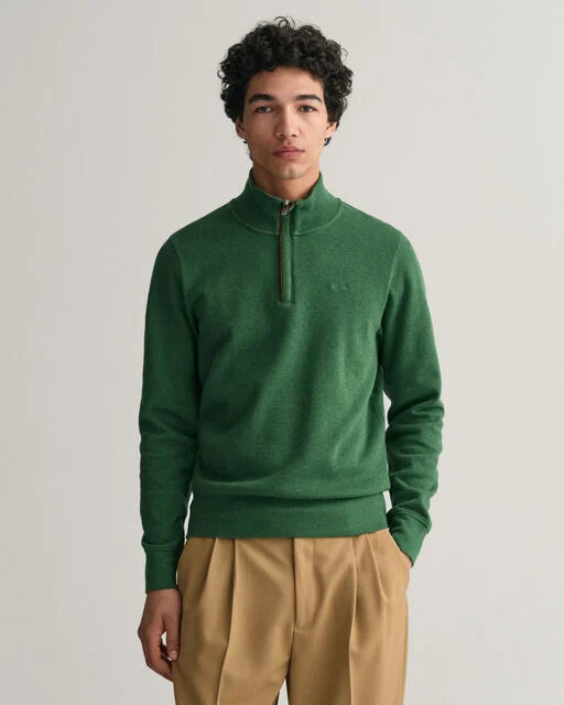 Gant Green Sacker Rib Cotton Half Zip Jumper