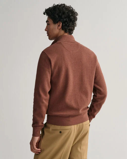 Gant Brown Sacker Rib Cotton Half Zip Jumper