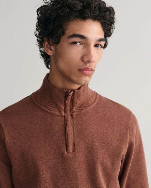 Gant Brown Sacker Rib Cotton Half Zip Jumper