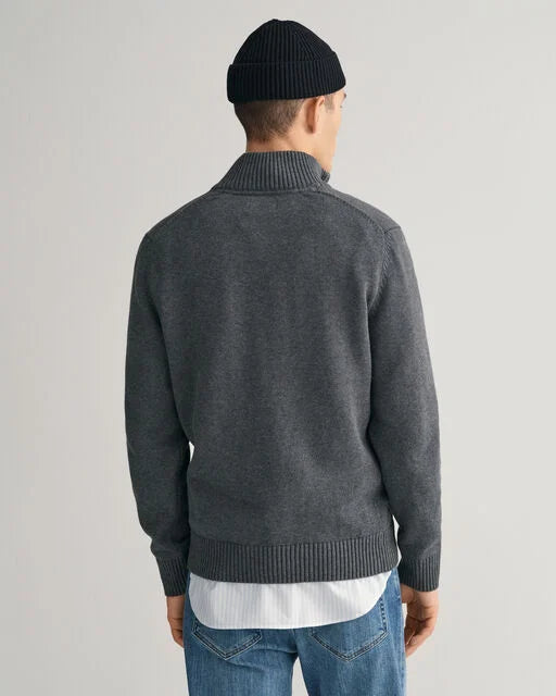 Gant Grey Cotton Half Zip Jumper