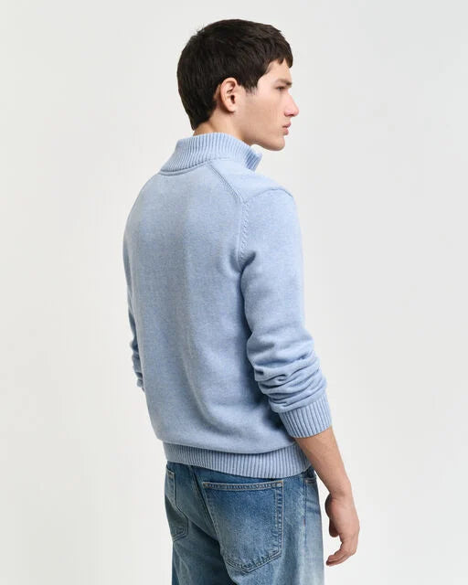 Gant Ice Blue Cotton Half Zip Jumper