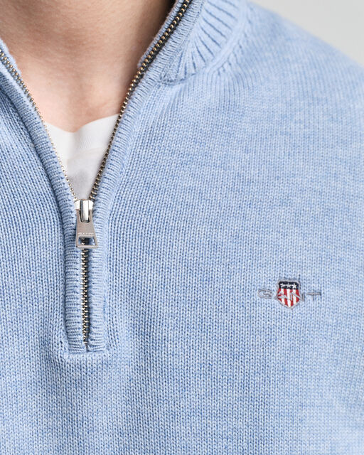 Gant Ice Blue Cotton Half Zip Jumper