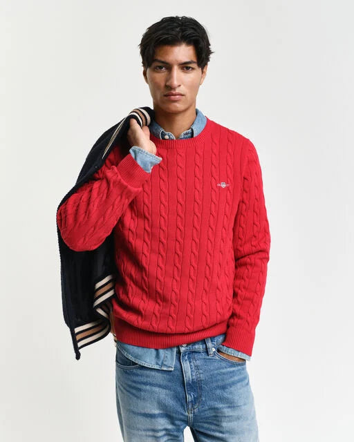 Gant Red Cable Knit Crew Neck