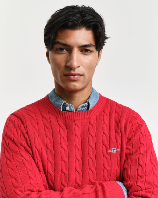 Gant Red Cable Knit Crew Neck