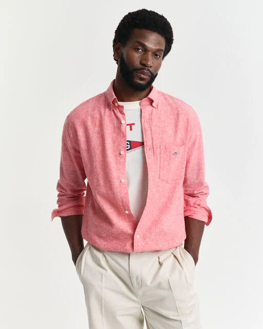 Gant Sunset Pink Cotton Linen Long Sleeve Shirt