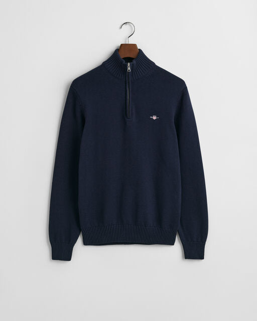 Gant Navy Cotton Half Zip Jumpers
