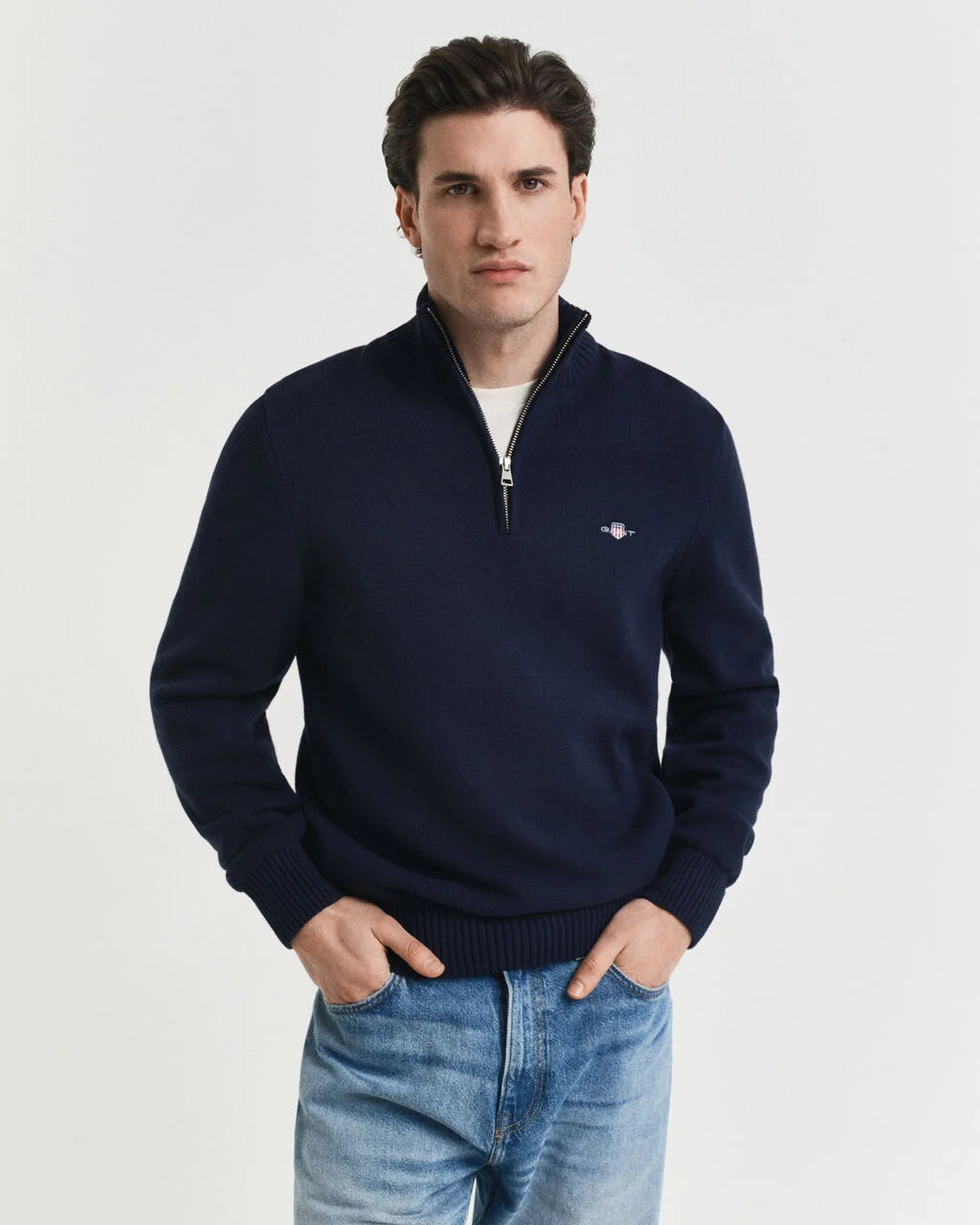Gant Navy Cotton Half Zip Jumpers