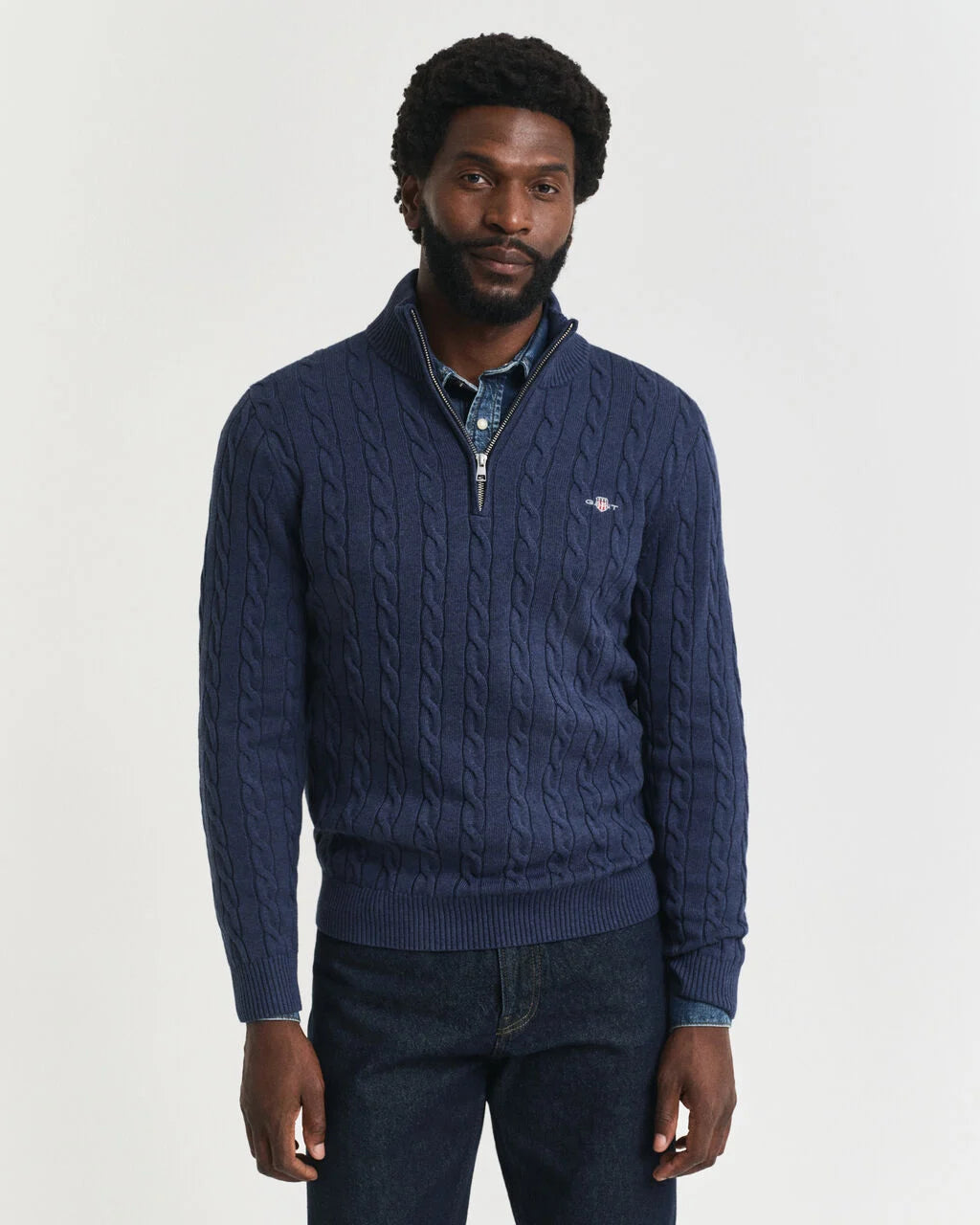 COTTON CABLE HALF ZIP - Trui - rich navy COTTON CABLE HALF ZIP - Trui - rich navy