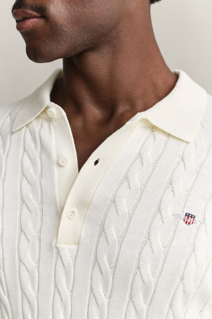 Gant Cream Cotton Cable Polo Shirt