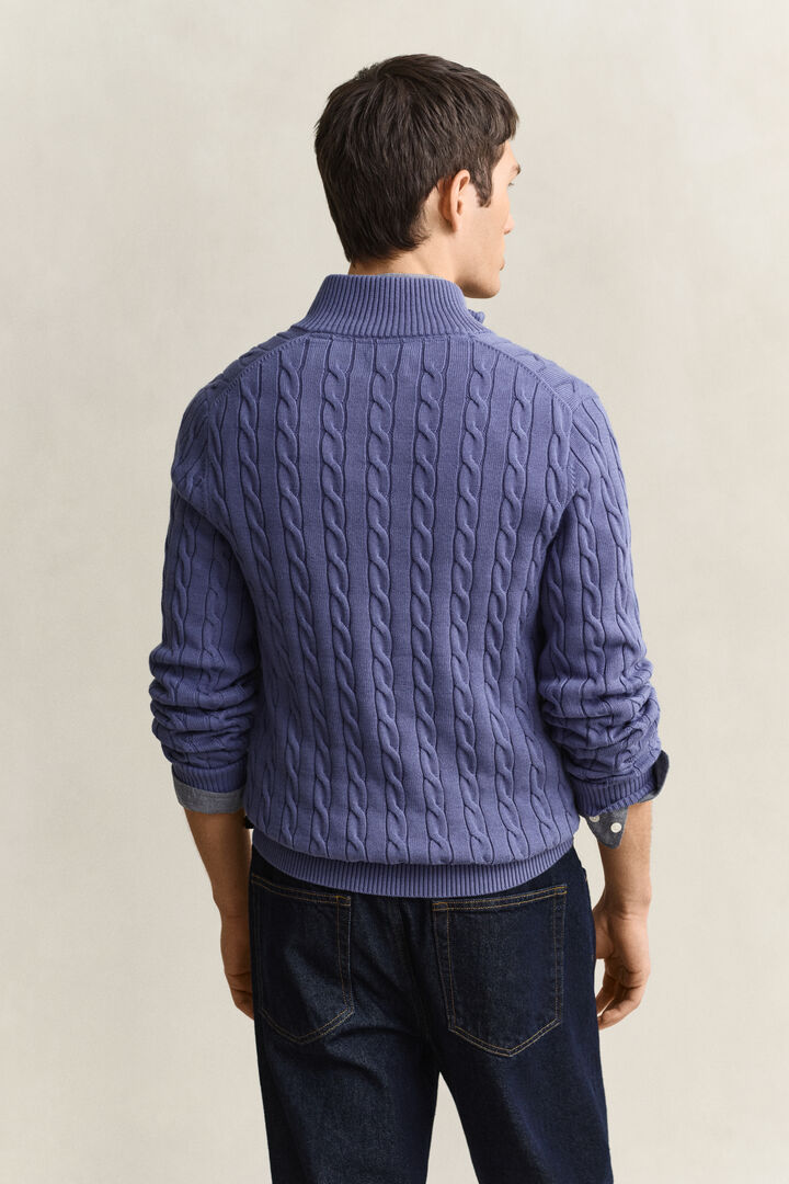 Gant Blue Horizon Cotton Cable Knit Half-Zip Sweater