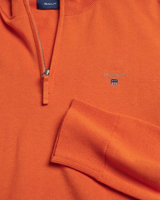 Gant Orange Cotton Half Zip Jumpers