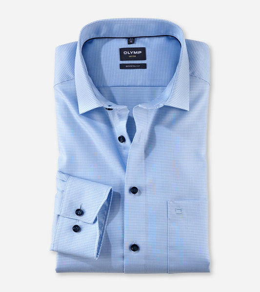 Olymp Light Blue Houndstooth Modern Fit Shirt