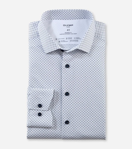 Olymp White Quad Dot 24/7 Flex Modern Fit Shirt