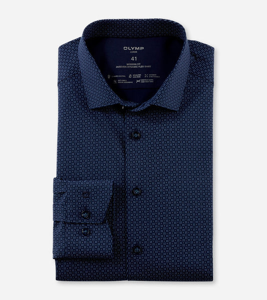 Olymp Navy Quad Dot 24/7 Flex Modern Fit Shirt