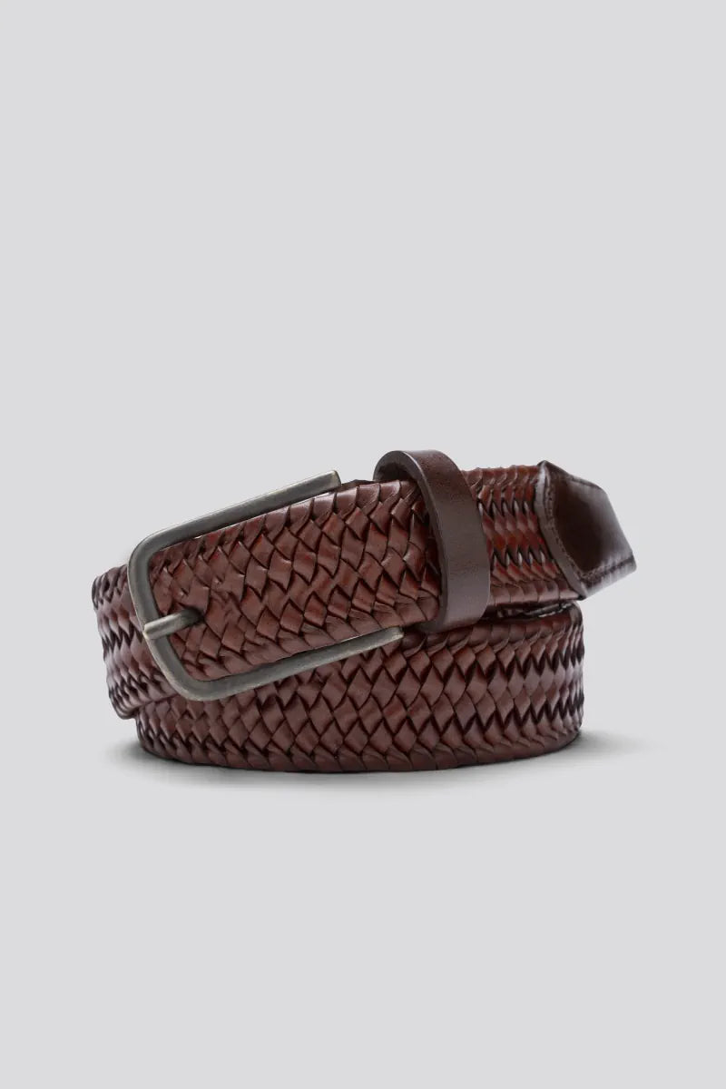 Meyer Brown Woven Leather Stretch Belt