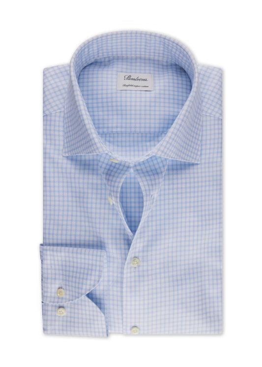 Stenströms Blue Checked Twill Fitted Body Shirt