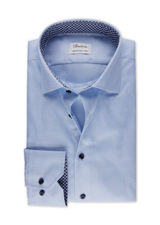 Stenströms Blue Houndstooth Twill Fitted Body Shirt