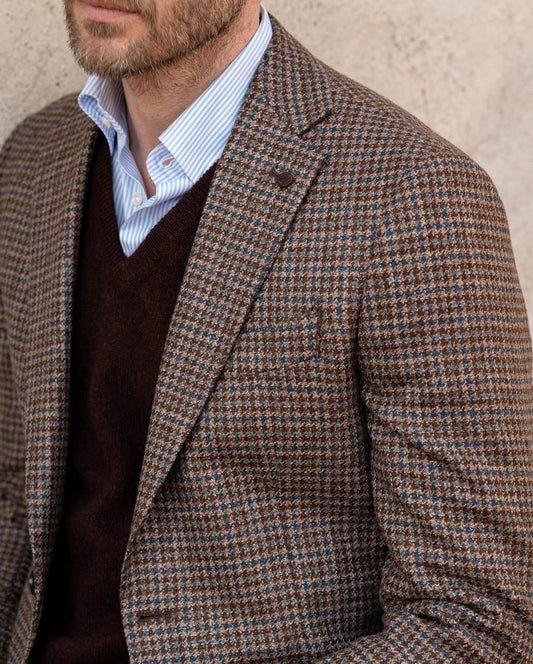 Cavaliere Brown Mix Houndstooth Wool Jacket