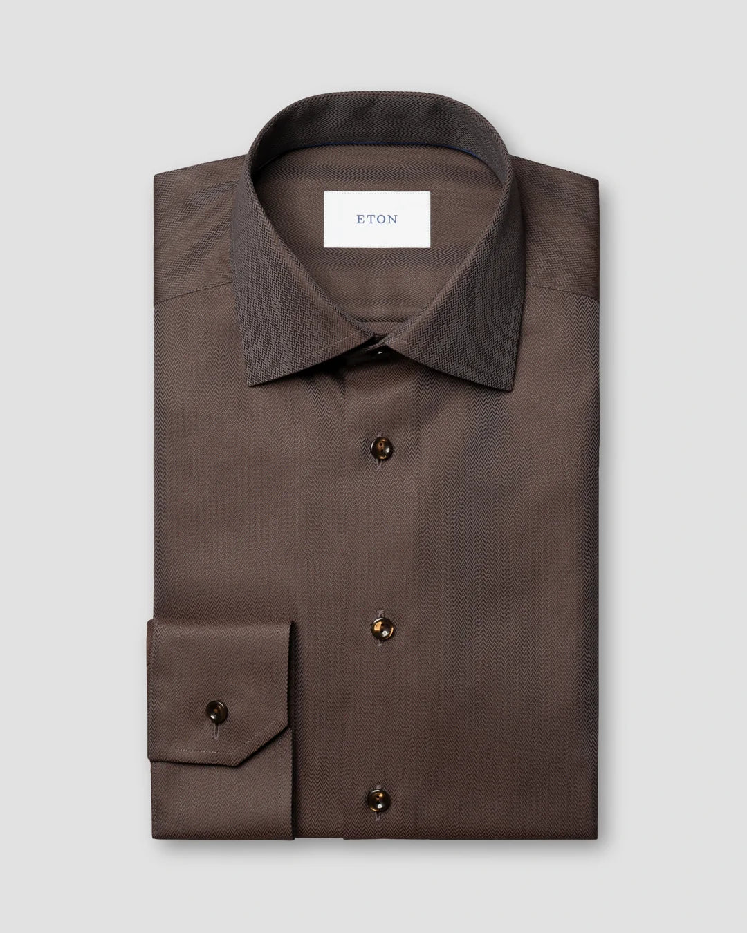 Eton Brown Herringbone Twill Contemporary Fit Shirt
