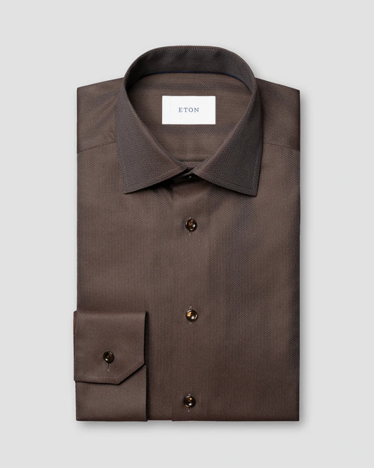 Eton Brown Herringbone Twill Contemporary Fit Shirt
