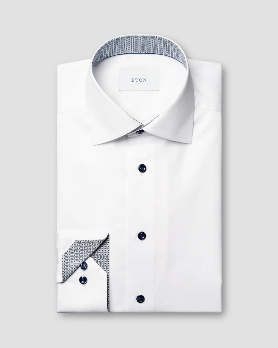 Eton White +Navy Diamond Detail Contemporary Fit Signature Twill Shirt