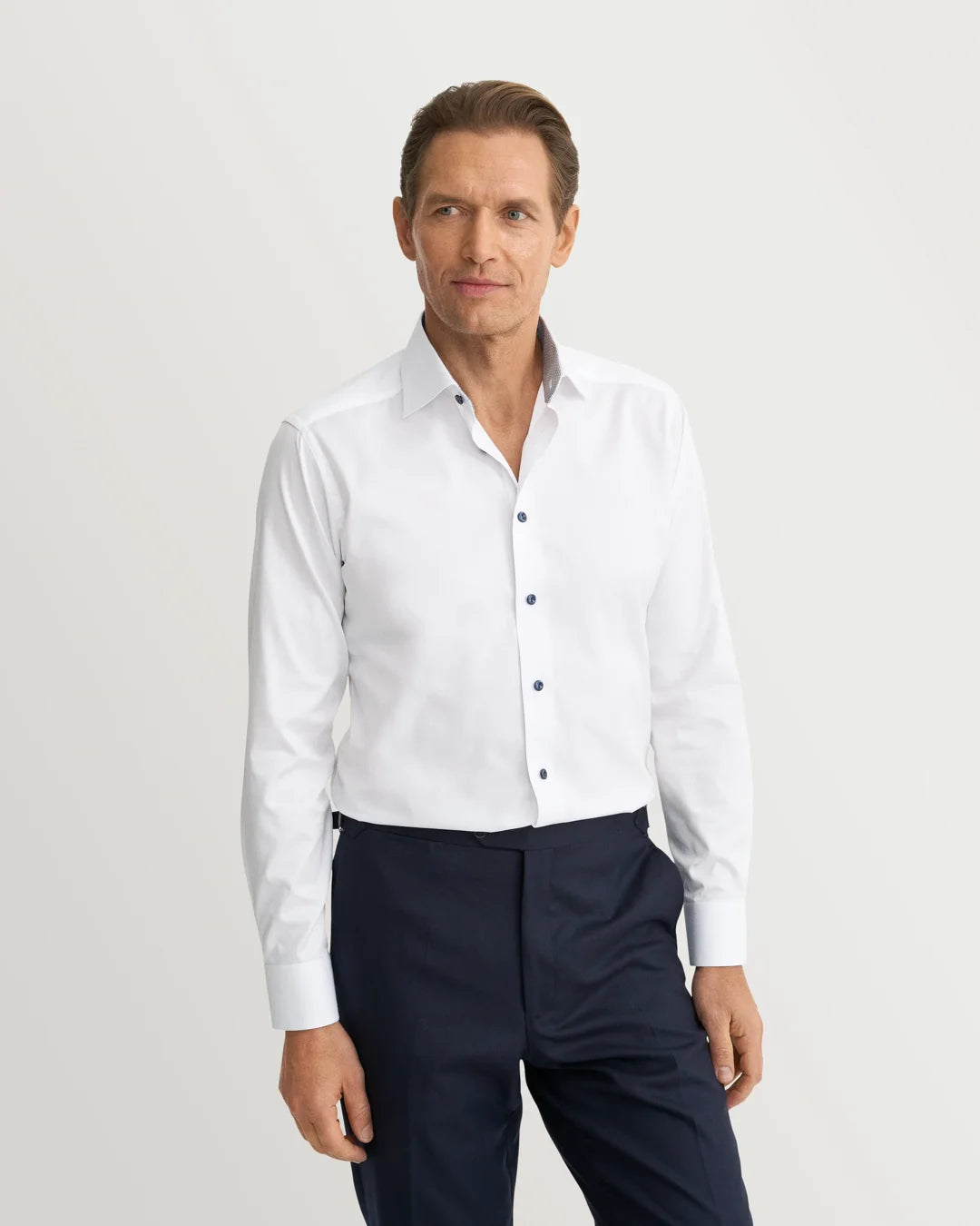 Eton White +Navy Diamond Detail Contemporary Fit Signature Twill Shirt