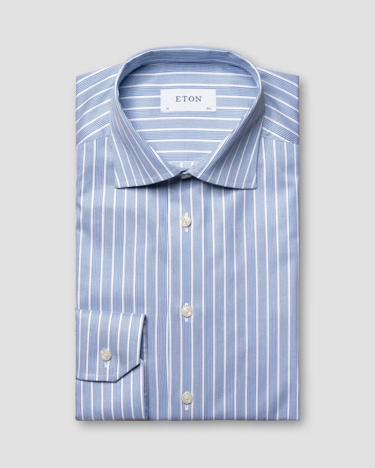 Eton Blue Bold Stripe Contemporary Fit Shirt