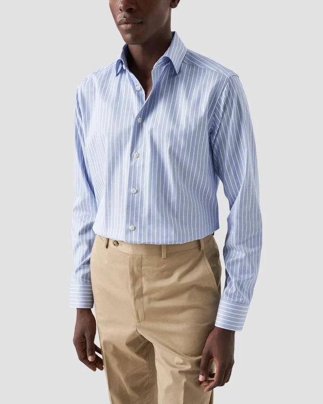 Eton Blue Bold Stripe Contemporary Fit Shirt