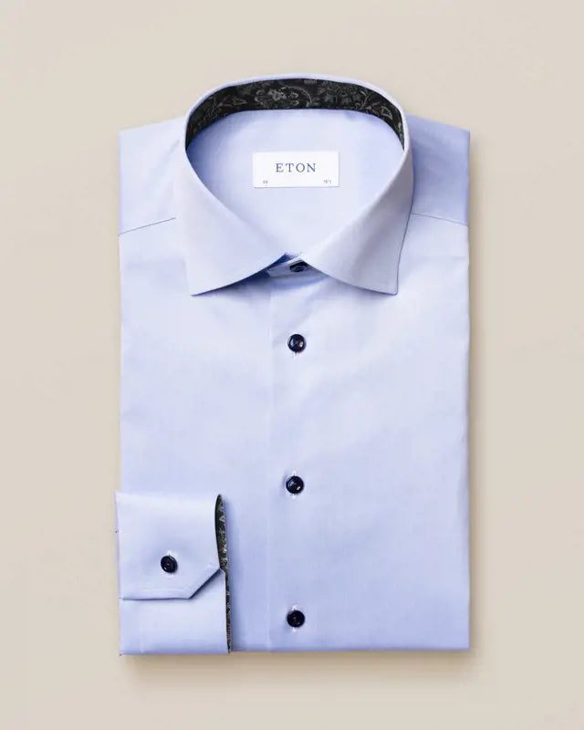 Eton Blue Twill + Paisley Detail Contemporary Fit Shirt