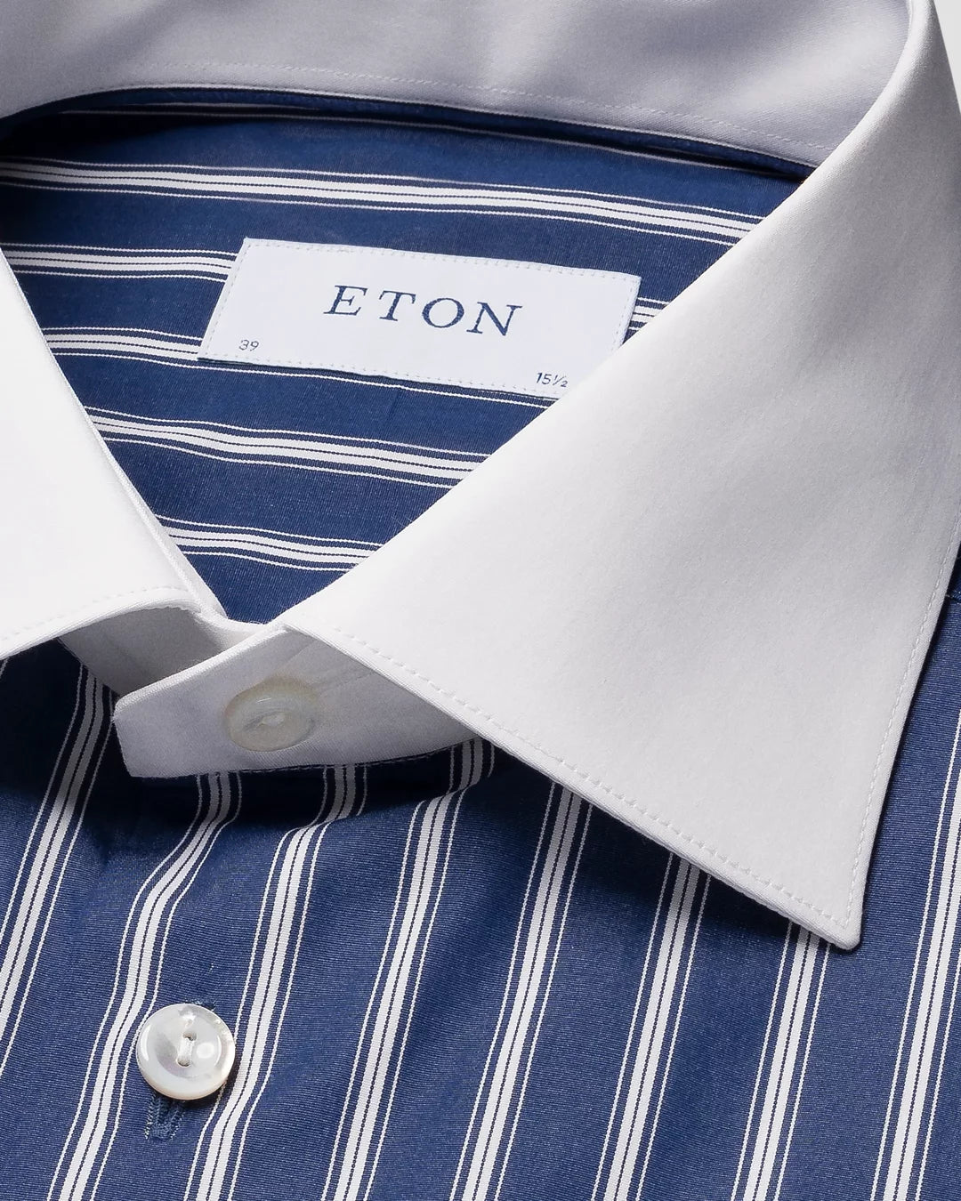 Eton Navy Striped + White Contrast Collar Contemporary Fit Shirt