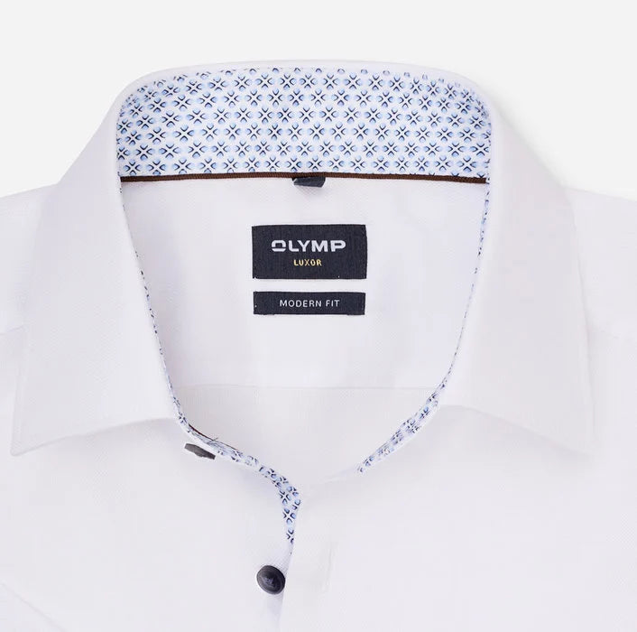 Olymp White + Detail Half Sleeve Modern Fit Shirt