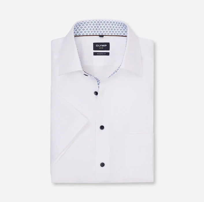 Olymp White + Detail Half Sleeve Modern Fit Shirt