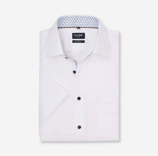 Olymp White + Detail Half Sleeve Modern Fit Shirt