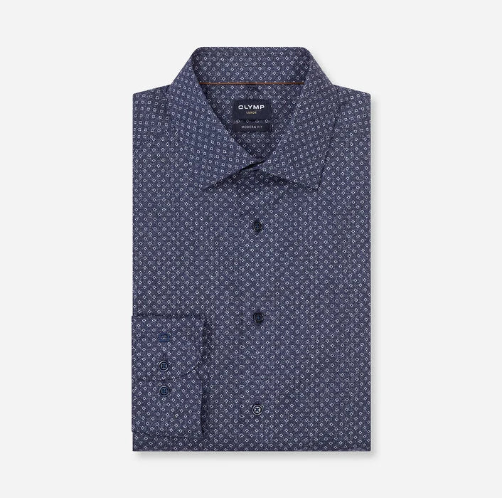 Olymp Denim Dot Pattern Modern Fit Shirt