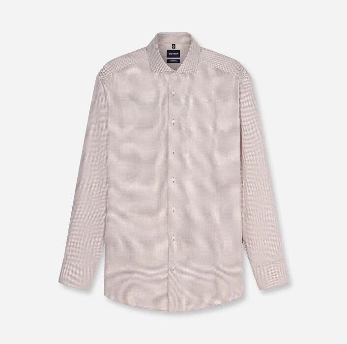 Olymp Beige Diagonal Herringbone Modern Fit Shirt