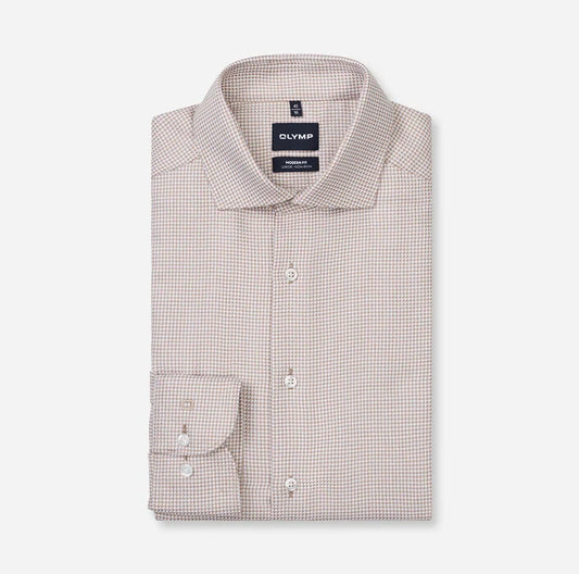 Olymp Beige Diagonal Herringbone Modern Fit Shirt
