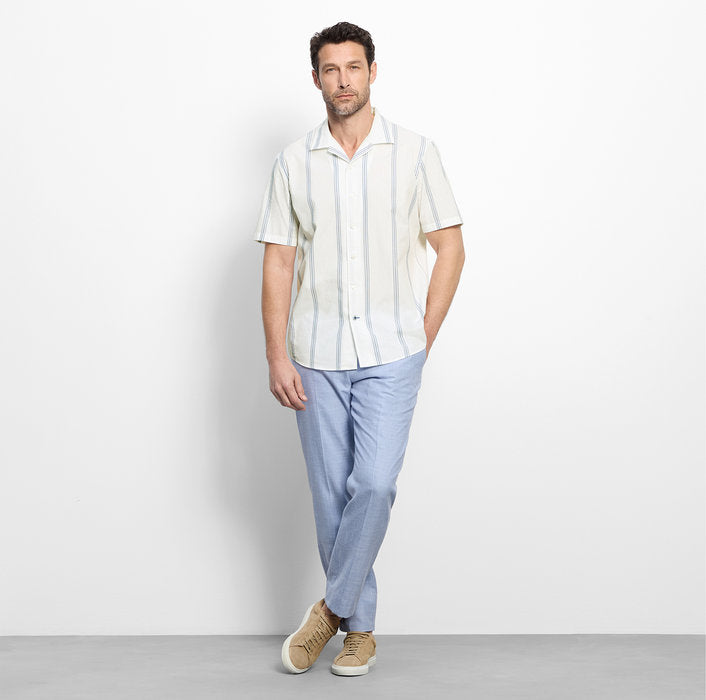 Olymp Ivory Stripe Cuban Collared Half Sleeve Modern Fit Shirt