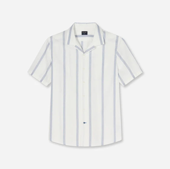 Olymp Ivory Stripe Cuban Collared Half Sleeve Modern Fit Shirt